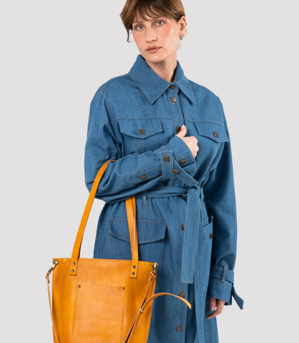 Zip Top Leather Tote Bag