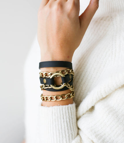 Leather Wrap Bracelets with Chain