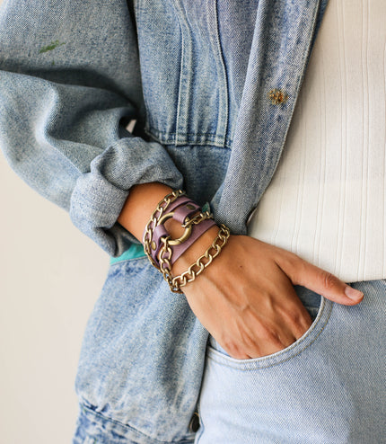Leather Wrap Bracelets with Chain