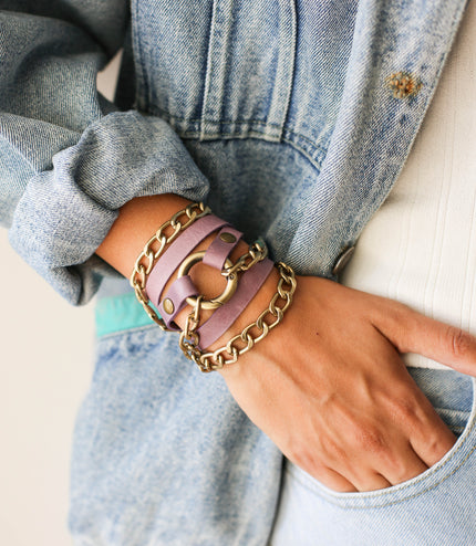Leather Wrap Bracelets with Chain