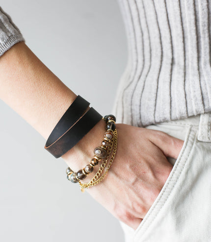 Leather Bracelet with Semi Precious Stones