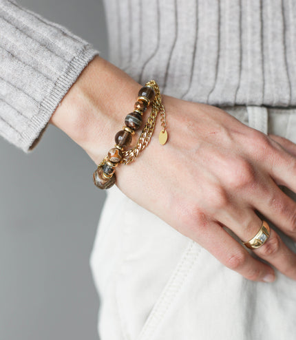 Leather Bracelet with Semi Precious Stones
