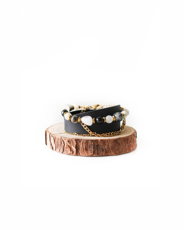 Leather Bracelet with Semi Precious Stones